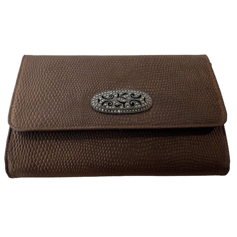 Judith Jack Brown Alligator Marcasite Clutch Cross Body‎ Purse Made In Italy